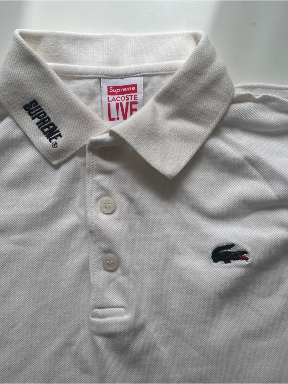 SUPREME x LACOSTE Polo Shirt White Long Sleeve Wool Small